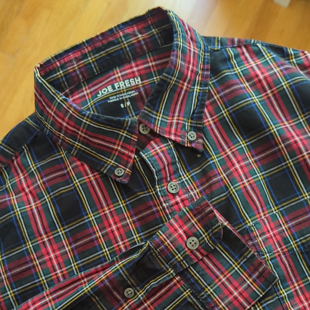 Joe Fresh Red and Yellow Casual Button Down Shirt